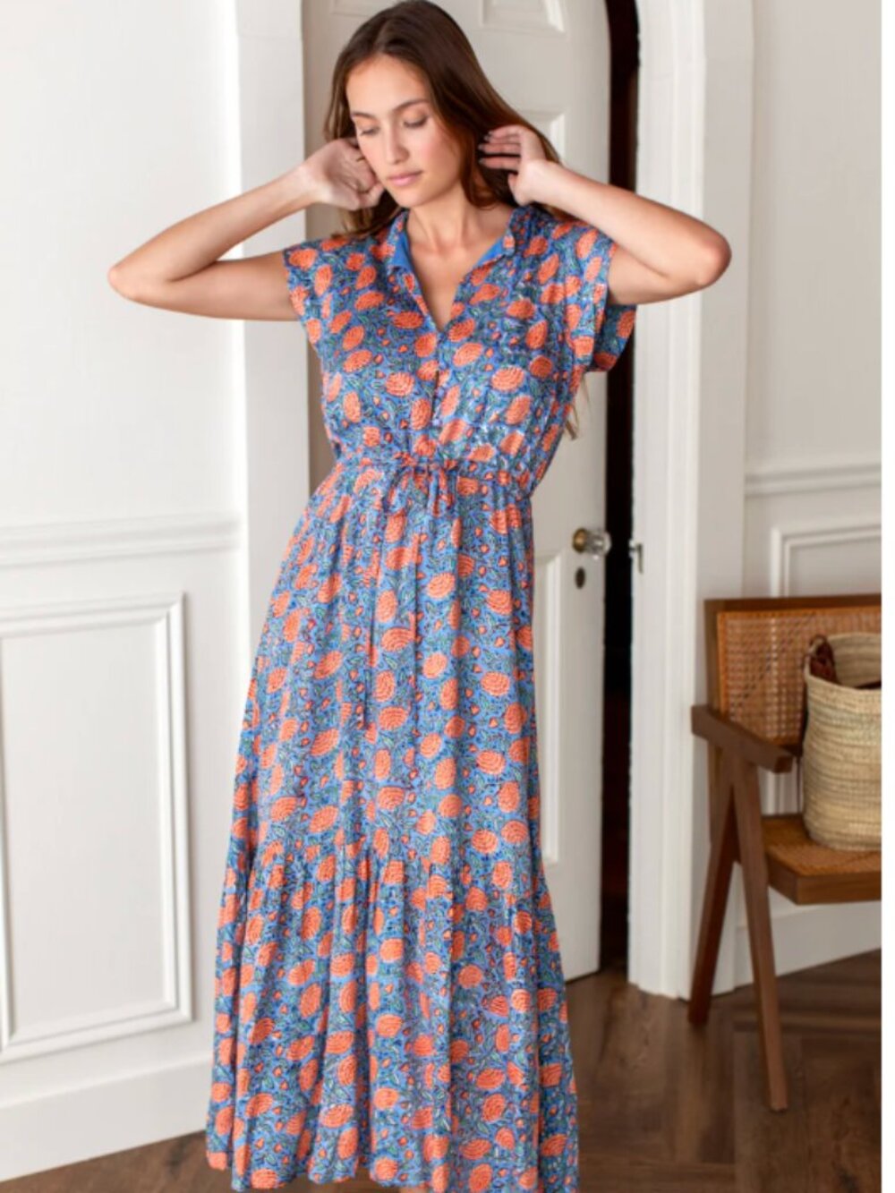 Emerson Fry Frances 3 frill maxi dress - chateau flower - satin modal